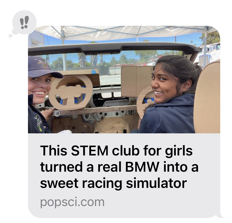 Did you read the magazine #PopularScience as a kid?  Science is cool. So is tech, research, engineering, arts, math.... #STREAMeducation. 

ClubAthena.org 

@PopSci #GirlsinSTEM #STEMeducation #drivingsimulator #racingsimulator #BMW #bmwmotorsports #learntodrive