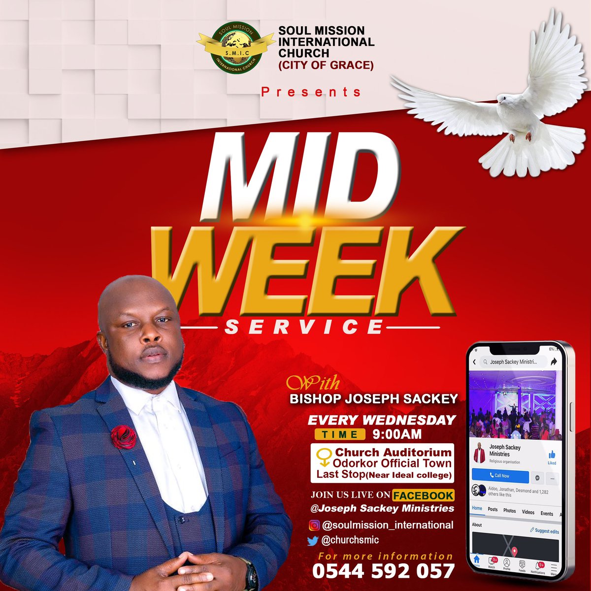 ChurchSmic's tweet photo. Midweek Service is here with us once again and it will come off tomorrow morning at exactly 9:00am.
Do not come alone because God is ready to touch the love of that friend or family who is in dire need of His intervention.
Stay Blessed! https://t.co/ZrzDqgCxXN