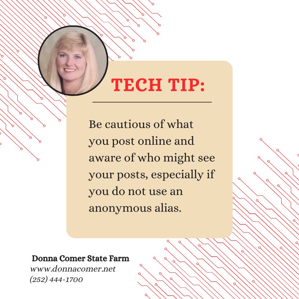 dcomerismyagent's tweet photo. Be mindful of what you post online, especially if you don't use an alias. It could affect your reputation and future opportunities if you're not careful. #TechTip #TechTuesday https://t.co/U55Sya00Br