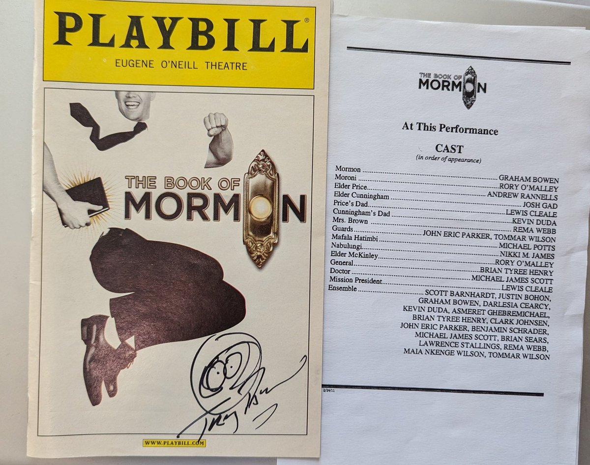 Found this old #Playbill and totally forgot we got Trey's signature on it (& little Kenny!) #latergram #bookofmormon #treyparker