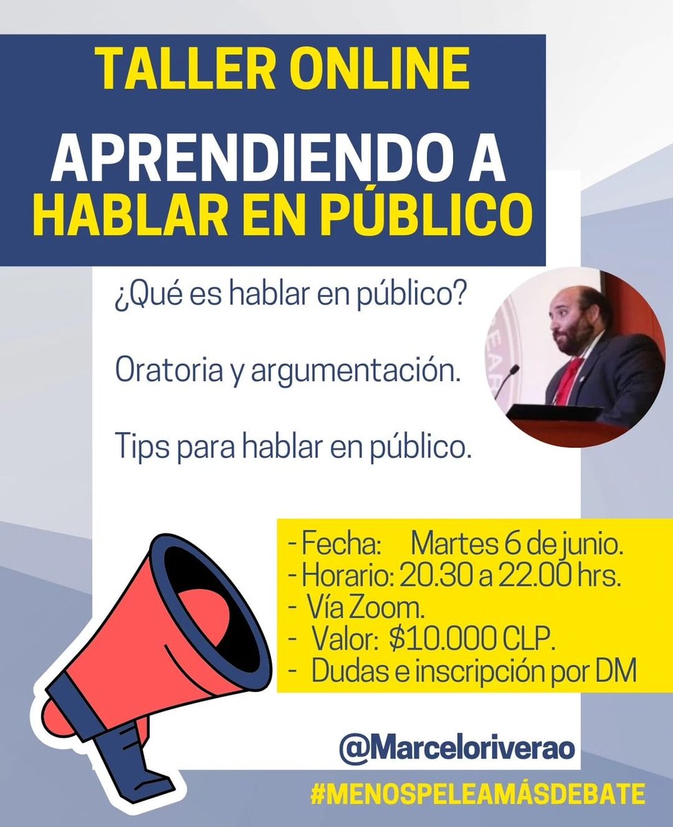 ¡HOY! taller online: "Aprendiendo a hablar en público"

Aún puedes inscribirte, si quieres hacerlo, escríbeme.

#MenosPeleaMásDebate