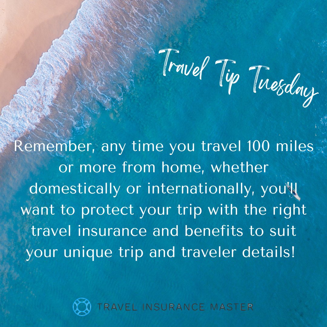 Travel Tip Tuesday: Protect any trip that takes you 100 miles or more from home at Travelinsurancemaster.com

#travelinfluencer #travelcontentcreator #travelyoutube #travelagent #independenttravelagent #exploreoften #solotravel #grouptravel #vacationgoals #solotrip