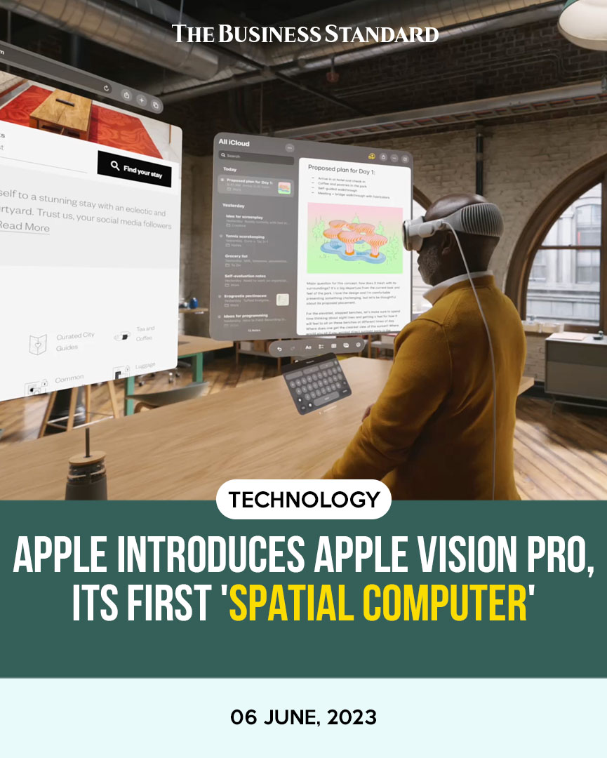 tbsnewsbd's tweet image. Apple today unveiled #AppleVisionPro, a revolutionary spatial computer that seamlessly blends digital content with the physical world, while allowing users to stay present and connected to others. 

#spatialcomputer #VisionPro #applecomputer #applespatialcomputer #TBSNews