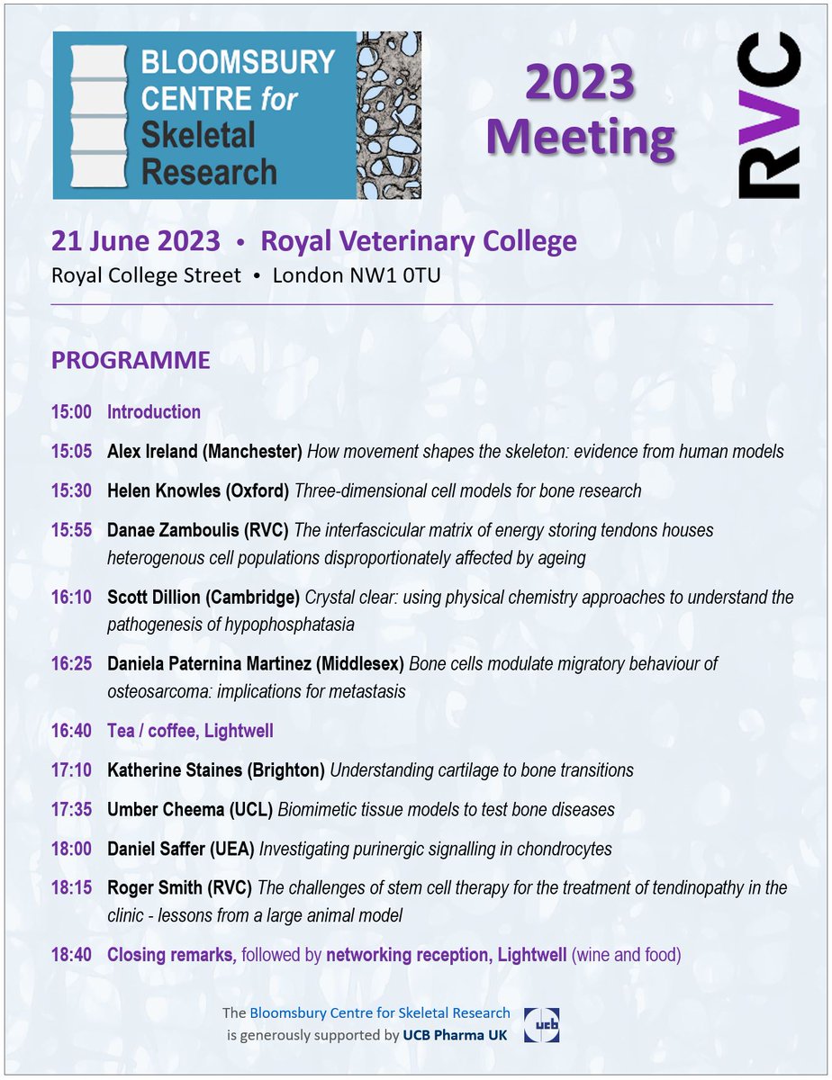 Dr Scott Roberts (@drscottjroberts) on Twitter photo 📢 BCSR MEETING ALERT: See below for the programme of the next Bloomsbury Centre for Skeletal Research meeting <a href="/RoyalVetCollege/">Royal Veterinary College (RVC)</a> on 21/06/23. Please message me if you are interested in attending or presenting at a future meeting. bloomsbury-skeletal-research.org
#skeletal #research 📢 BCSR MEETING ALERT: See below for the programme of the next Bloomsbury Centre for Skeletal Research meeting <a href="/RoyalVetCollege/">Royal Veterinary College (RVC)</a> on 21/06/23. Please message me if you are interested in attending or presenting at a future meeting. bloomsbury-skeletal-research.org
#skeletal #research