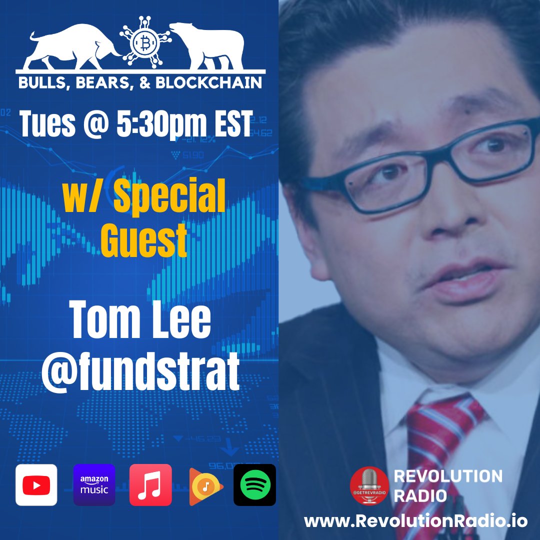 🔔 Mark your calendars! Tom Lee, the mind behind @Fundstrat, is gracing Bulls, Bears &amp; Blockchain today. Get your questions ready and join us on Twitter Spaces at 5:30pm. It's time to sharpen your financial knowledge!