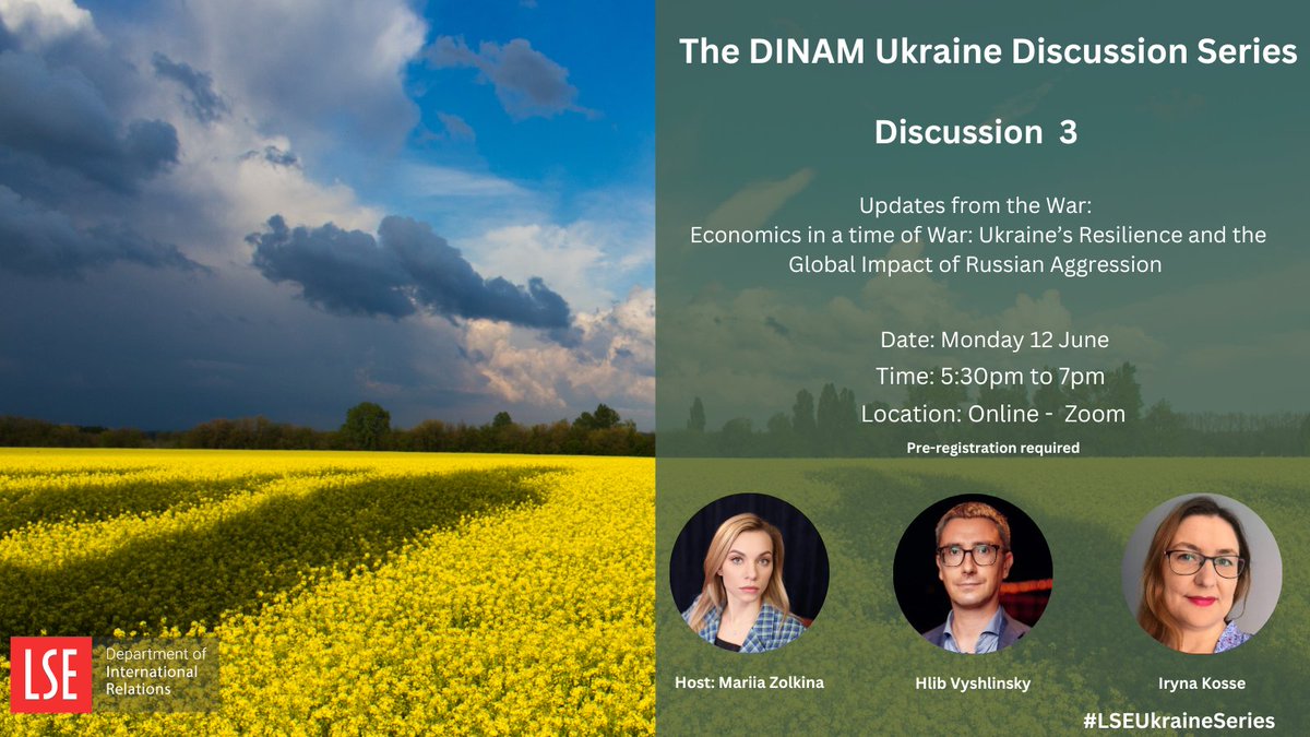 📢Join leading experts Iryna Kosse and Hlib Vyshlinsky as they discuss the current economic situation in Ukraine and what role the long-awaited counteroffensive might play for Ukraine’s economic recovery.🌍    

📅Mon 12 June-register👉 ow.ly/iEBg50OGMI2 #LSEUkraineSeries