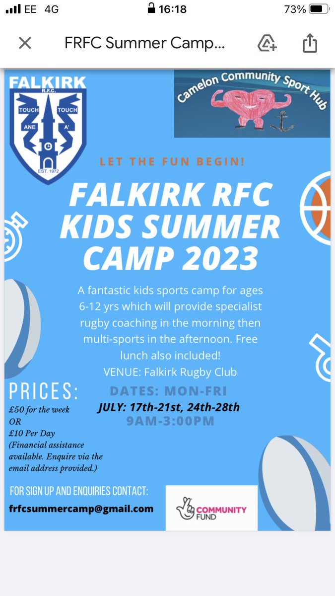 As part of the partnership with Denny High School, Falkirk Rugby Club are offering summer camps to all kids within the Denny High cluster. What a great opportunity for children going to P2 to S1! <a href="/FalkirkRFC/">Falkirk Rugby Club</a>