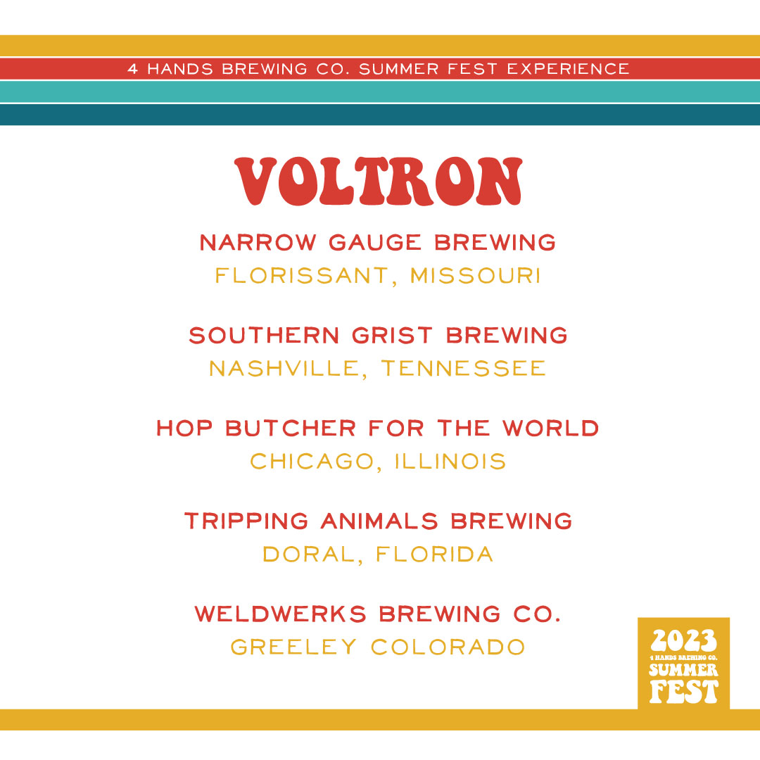 Big news! During Summer Fest, our brand new beer festival that's happening at the brewery on Saturday, June 17, you'll have the chance to taste beers from all five of our @Voltron collaboration partners in the Voltron Experience! Snag your tickets now: universe.com/events/4-hands…