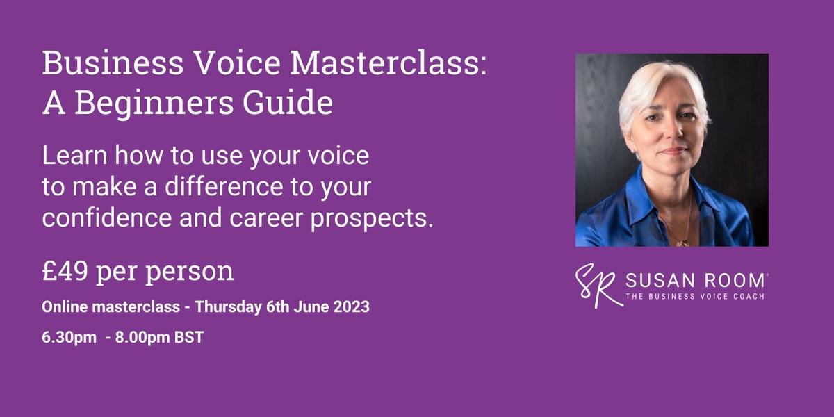 SusanRoom's tweet photo. There's still time to sign up for my online Business Voice Masterclass TONIGHT at 6.30pm BST. Book your place now for only £49. 
https://t.co/sYVvNp1aVf
#businessvoicecoach #businessvoice #masterclass https://t.co/JENzVEW4Fe