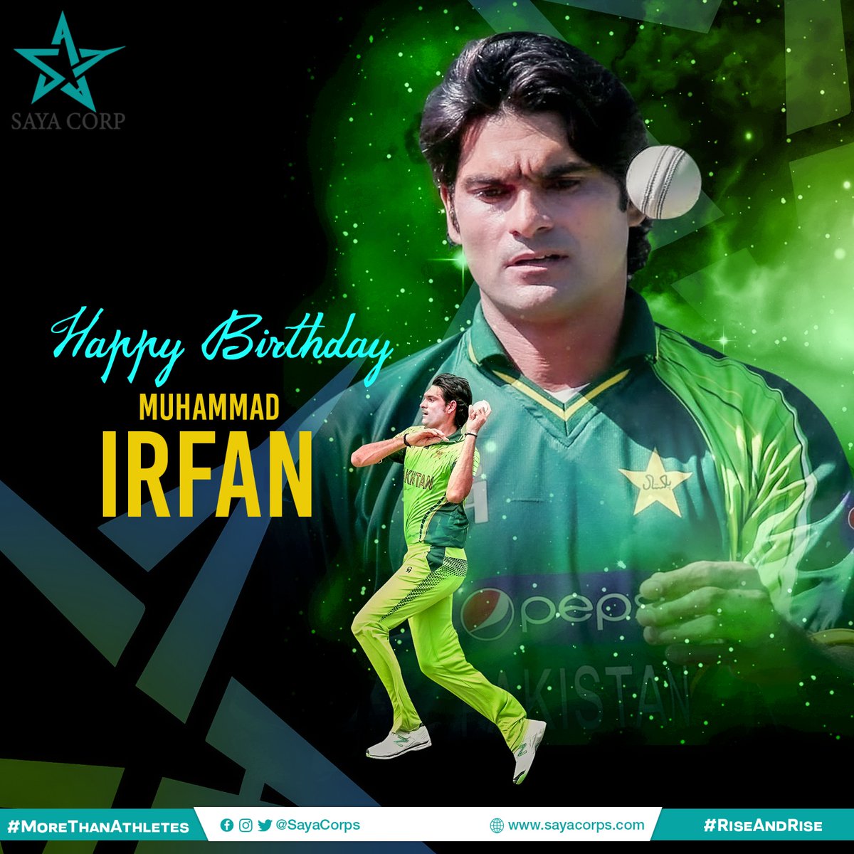 #SayaCorporation wishes The tallest cricketer in the Int'l history a very happy 4️⃣1️⃣st Birthday 🎂

@M_IrfanOfficial represented 🇵🇰 in 8️⃣6️⃣ matches claiming 1️⃣0️⃣9️⃣ wickets.

He was part of 🇵🇰 squad in the Champions Trophy 2013 and Cricket World Cup 2015 🏆

#MoreThanAthletes…
