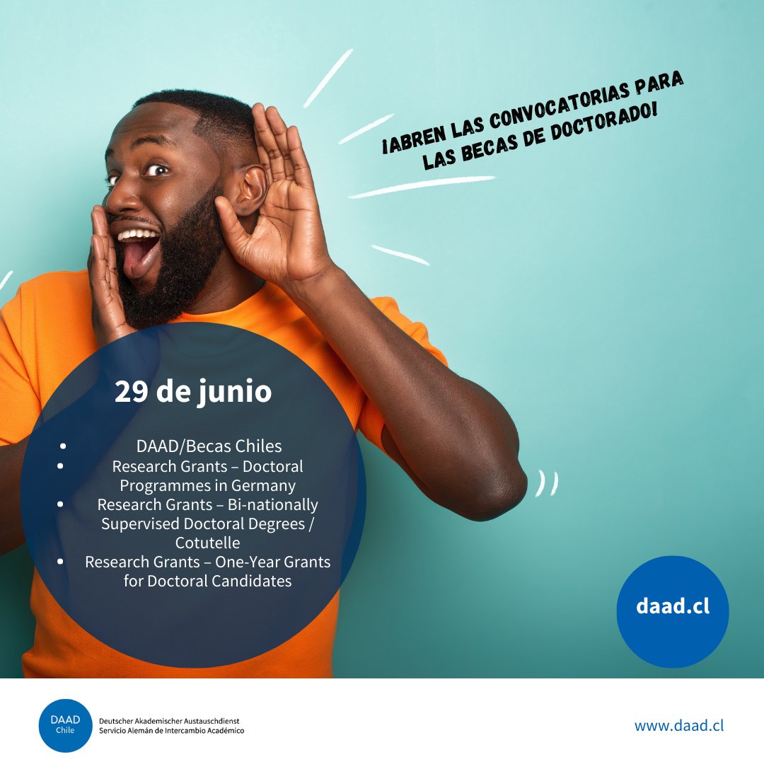 ¡Se abre la convocatoria para las becas  doctorado e investigación en Alemania!

Fecha: 29 de junio

Mas información: daad.cl/es/programas-d…