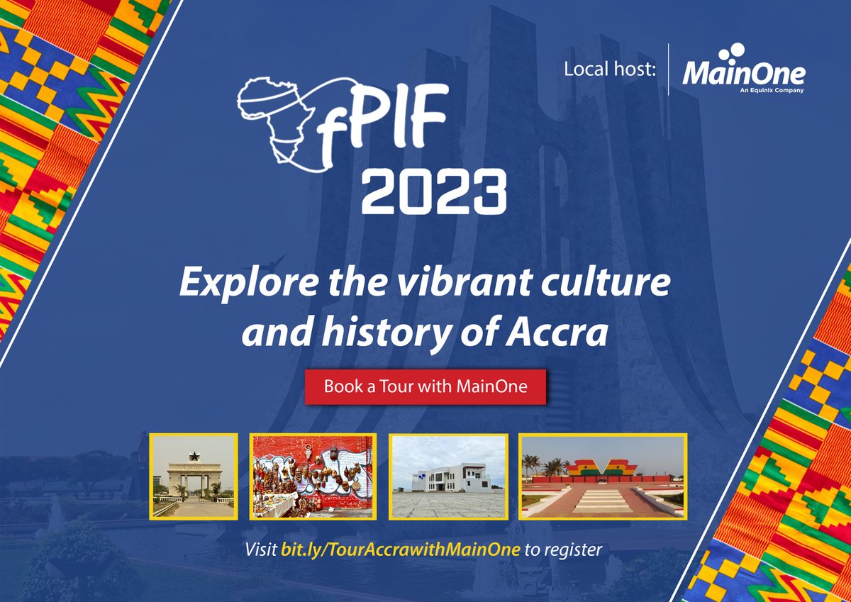 AfPIF's tweet image. ATTENDING #AFPIF 2023 IN PERSON? @MainOneGH  invites you to tour the city of Accra and explore its vibrant history, Friday 25 August 2023. We'll also visit MainOne's data center in the city of Appolonia. Book your spot now! bit.ly/TourAccrawithM…
#IXP #peering #IpeerinAfrica