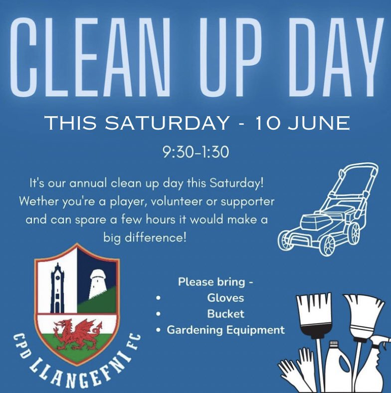 It's our annual clean up day this Saturday. Wether you're a player,supporter or volunteer, if you could spare an hour or two between 9.30 -1.30 it could make a big difference. Thanks

🔵🔵🔵