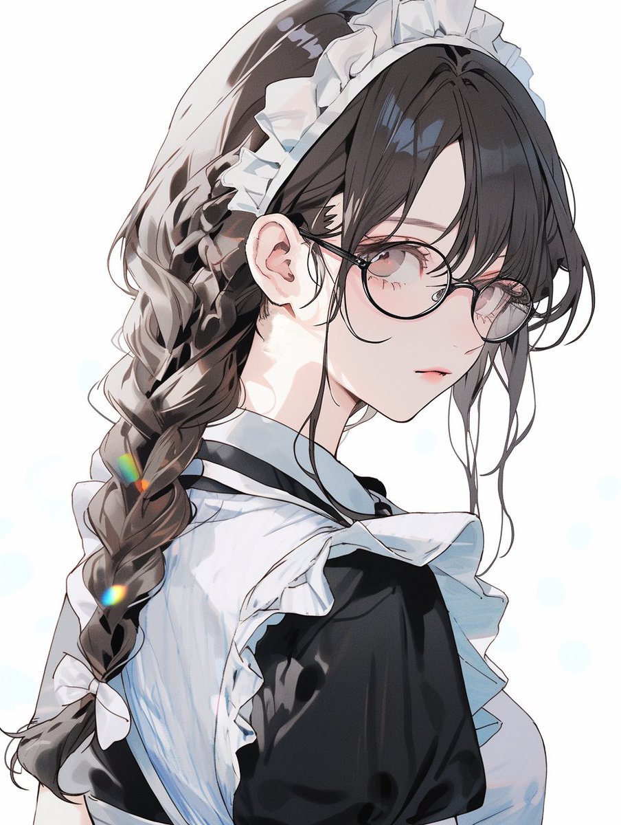 1girl solo braid maid maid headdress glasses white background  illustration images