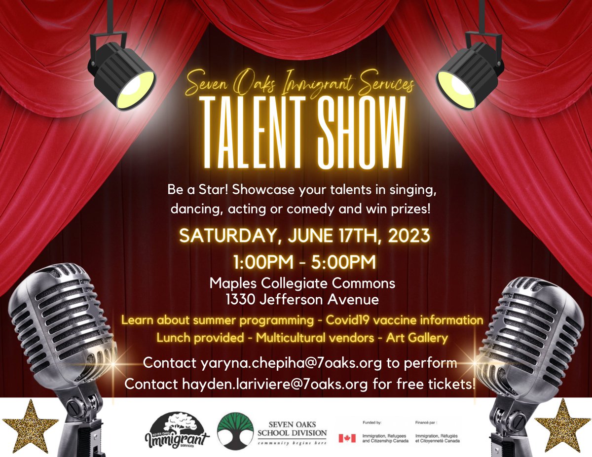 Interested in putting your talents on stage? Sign up for the Seven Oaks Immigrant Services Talent Show!