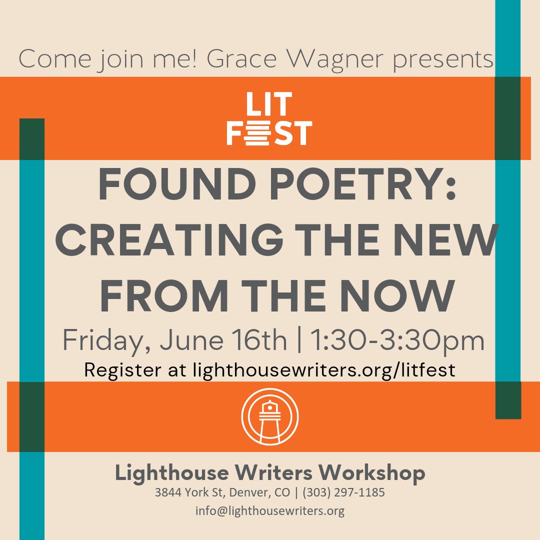 Heads up, all my Denver #poetry friends! I will be teaching a #craftseminar on #FoundPoetry for this year's <a href="/lighthousewrite/">Lighthouse Writers Workshop</a> Lit Fest! I'd be thrilled for y'all to join me! You can register at the link below: 

lighthousewriters.org/workshop/found…