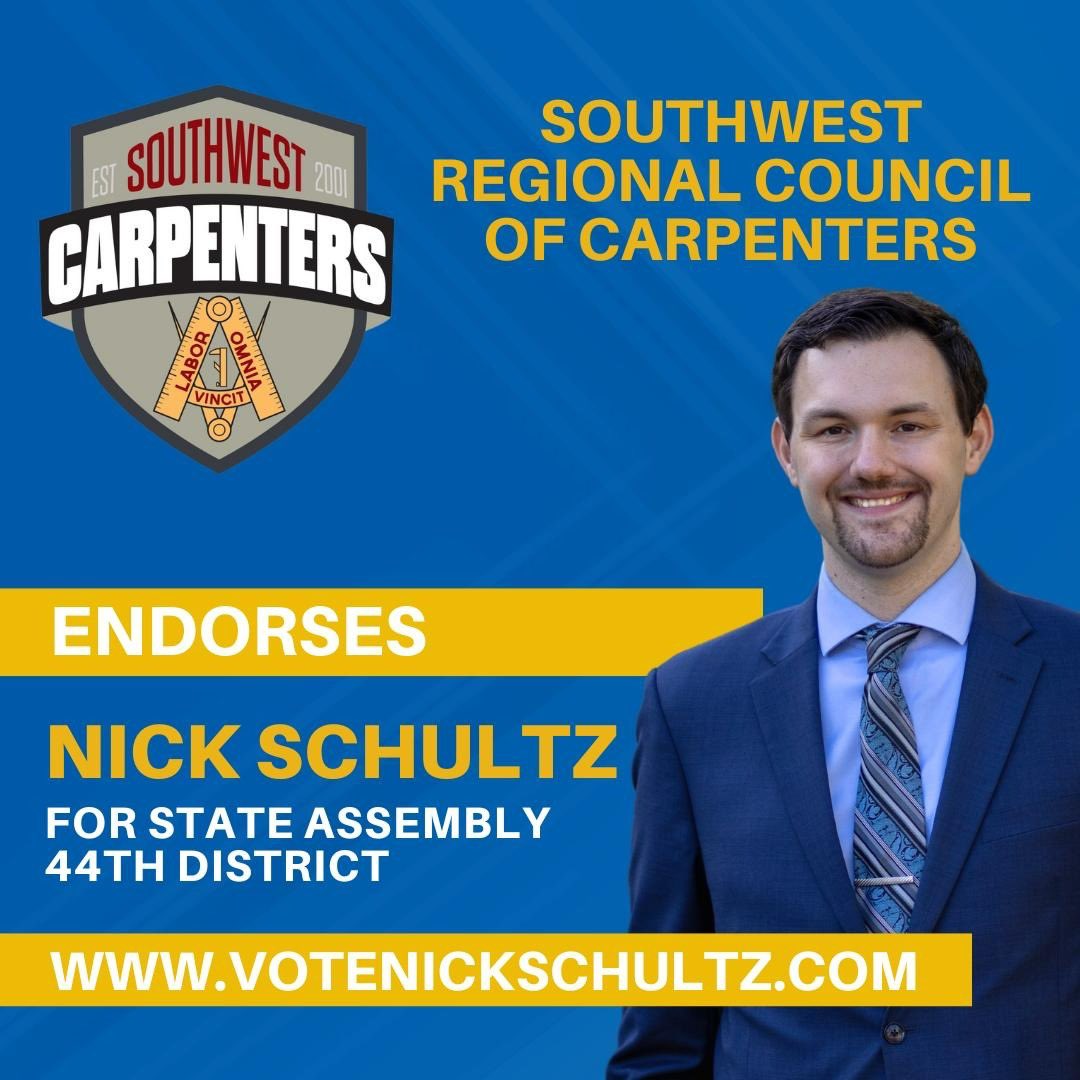 I'm proud to share some exciting news with you today. @SWMSCarpenters has endorsed my candidacy to represent the 44th Assembly District. 

As an Assemblymember, I will stand up for our workers, ensuring they have fair wages, safe working conditions, and the respect they deserve.