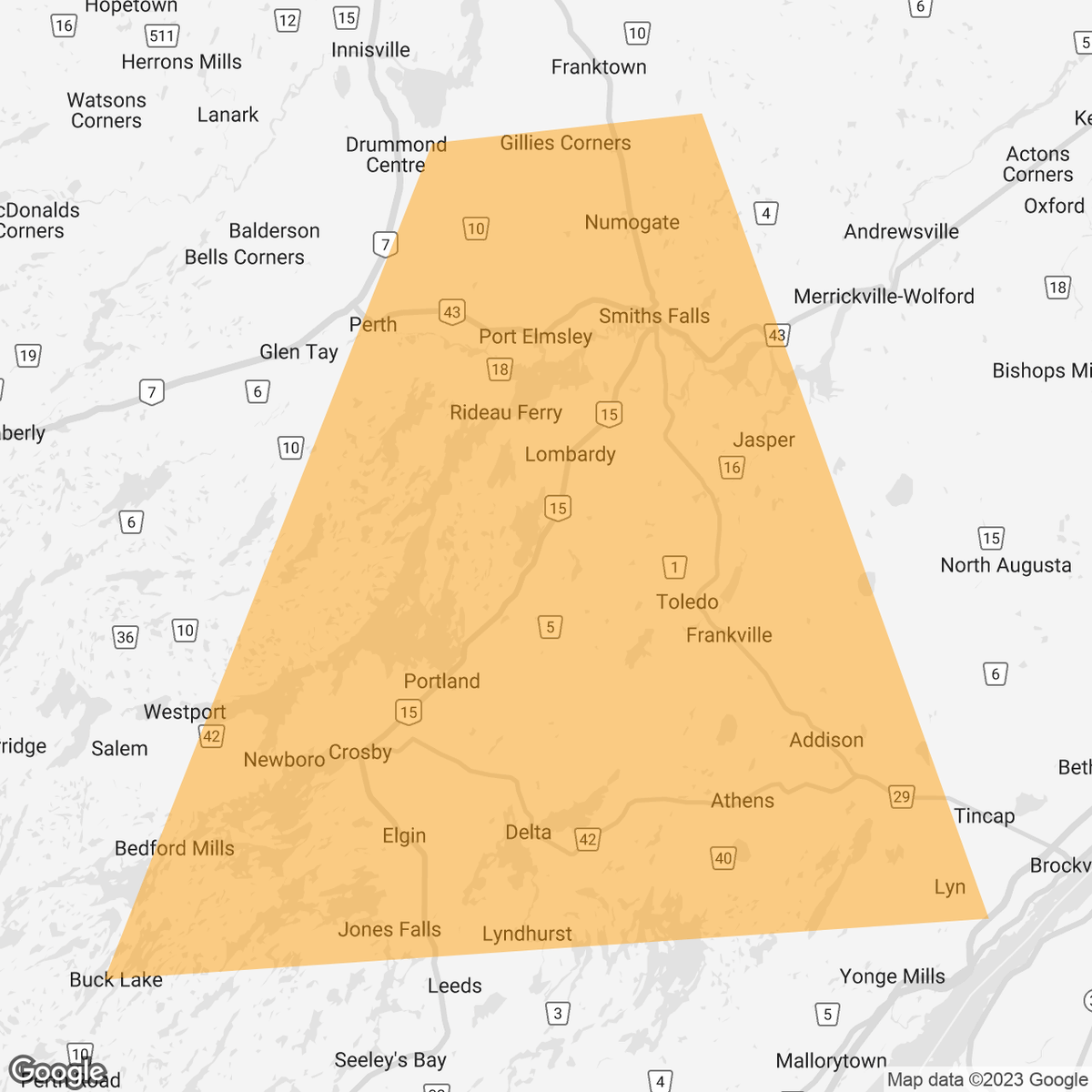 IWeatherON's tweet photo. Damaging Winds Detected
4:24 PM - Tue, Jun 6, 2023: #onstorm
Damaging wind gusts have been detected on this storm near #SmithFalls tracking south.
This dangerous storm may have the potential to bring down trees or powerlines and cause flying debris.... https://t.co/zwy3U4x4Vt https://t.co/eVh3warb23