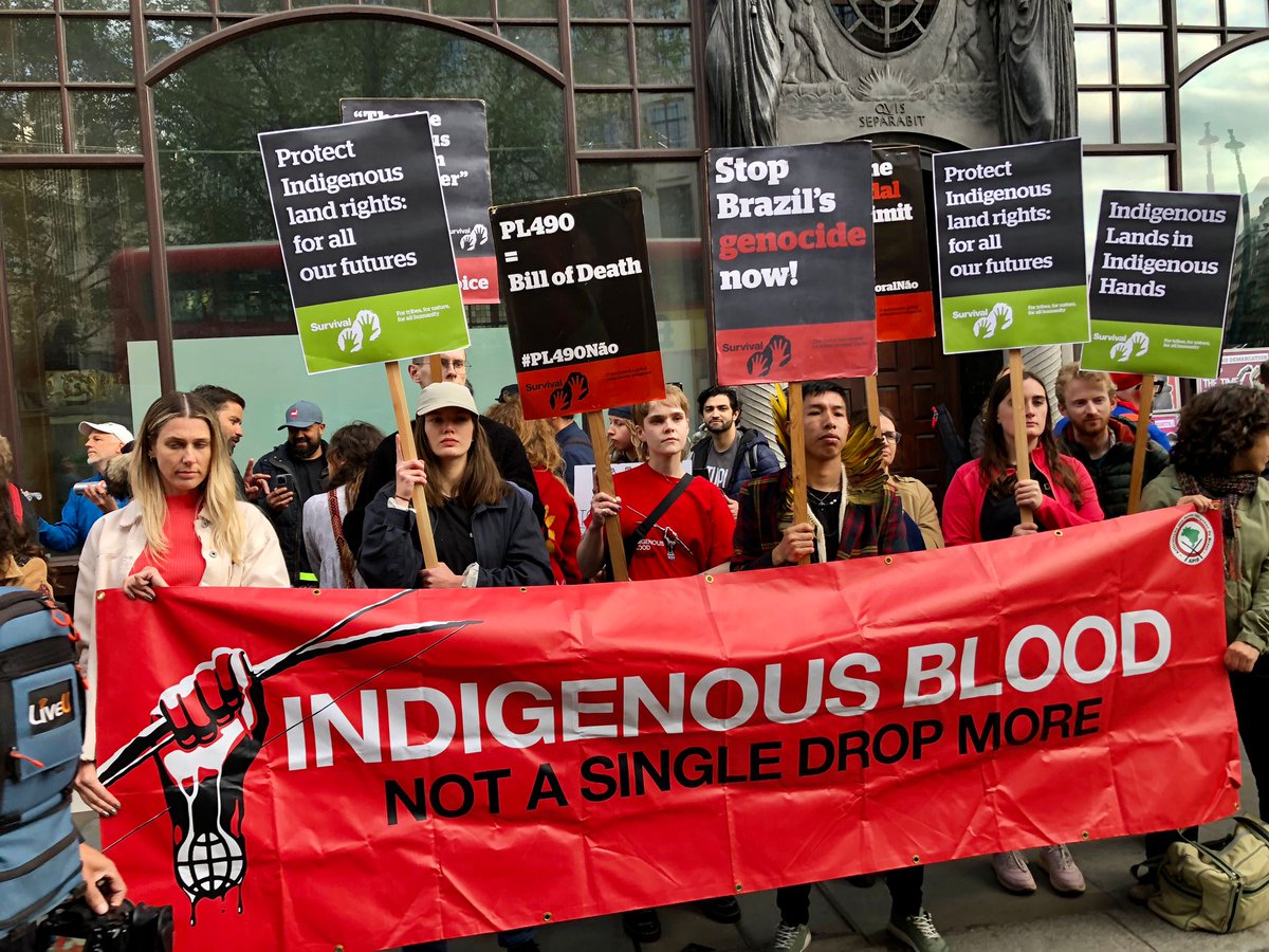AmazonRebellion's tweet photo. We are saying #NoTimeLimitTrick #MarcoTemporalNão #DemarcaçãoJá #PL490NÃO #PL2903NÃO #NOPL490 #NOPL2803 @rodrigopacheco the world wants you to ban this inconstitucional bill
@ApibOficial @brazil_matters @Survival @GreenpeaceUK 
Credits: @anarojas.uk https://t.co/JRlioZYl4m