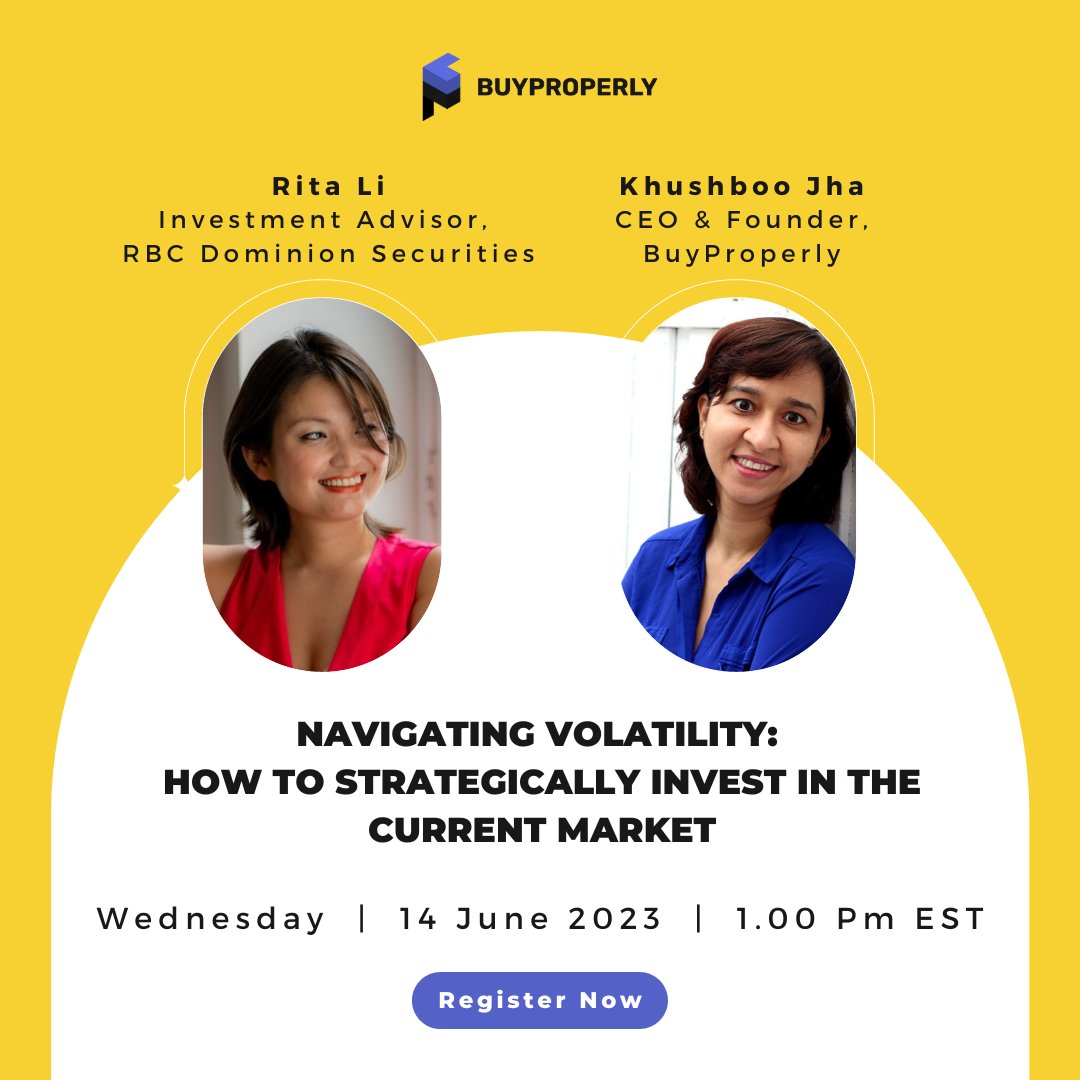 📣 Don't miss our special webinar with Rita Li, Advisor at RBC and @TheKhushbooJha, CEO Buyproperly. Gain insights to tackle market volatility and strategically invest. Secure your spot now! 🌟 Date: June 14th, 2023; 1 PM EST 👆 Register now: hubs.la/Q01Szbzc0