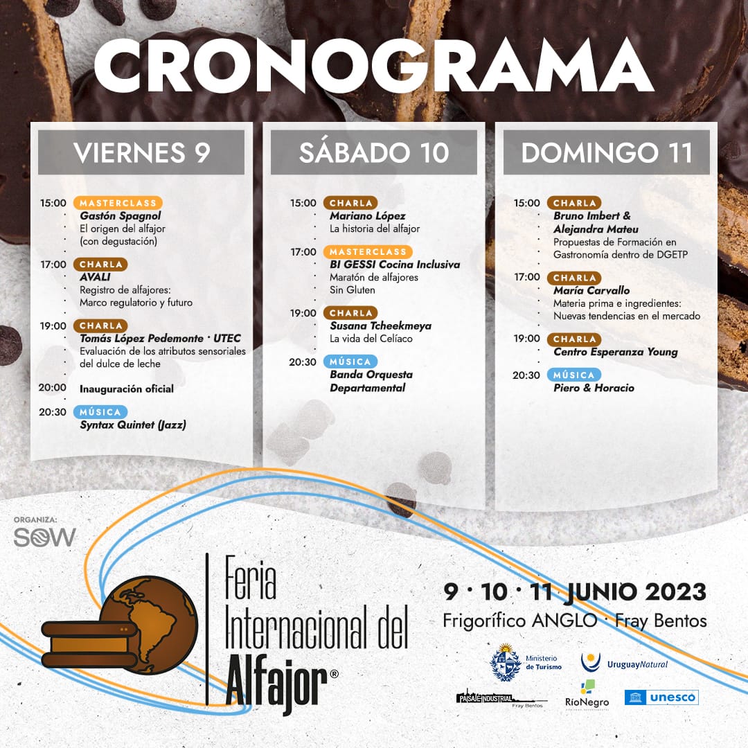Uruguay Natural (@uruguay_natural) on Twitter photo <a href="/Tabareviera/">Tabaré Viera</a> <a href="/submintur/">Subsecretaría de Turismo 2020-2025</a> <a href="/CurbeloDr/">Dr. Ignacio Curbelo Solari</a> <a href="/roquebaudean/">Roque Baudean</a> <a href="/tufilafluf/">Omar Tufi Lafluf</a> <a href="/IntRioNegro/">Intendencia Río Negro</a> 🍩 Además, habrán numerosas experiencias y propuestas para todas las edades, como exposición y venta de alfajores uruguayos y un espacio de pastelería infantil, donde los más pequeños podrán aprender a hacer alfajores.
➡ Evento declarado de interés turístico por MINTUR. <a href="/Tabareviera/">Tabaré Viera</a> <a href="/submintur/">Subsecretaría de Turismo 2020-2025</a> <a href="/CurbeloDr/">Dr. Ignacio Curbelo Solari</a> <a href="/roquebaudean/">Roque Baudean</a> <a href="/tufilafluf/">Omar Tufi Lafluf</a> <a href="/IntRioNegro/">Intendencia Río Negro</a> 🍩 Además, habrán numerosas experiencias y propuestas para todas las edades, como exposición y venta de alfajores uruguayos y un espacio de pastelería infantil, donde los más pequeños podrán aprender a hacer alfajores.
➡ Evento declarado de interés turístico por MINTUR.