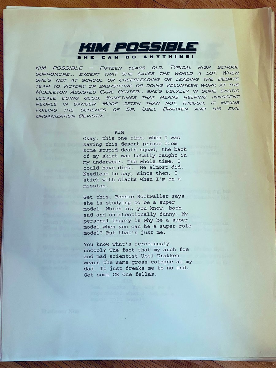 Found the original audition side for Kim. She evolved from there, obviously.