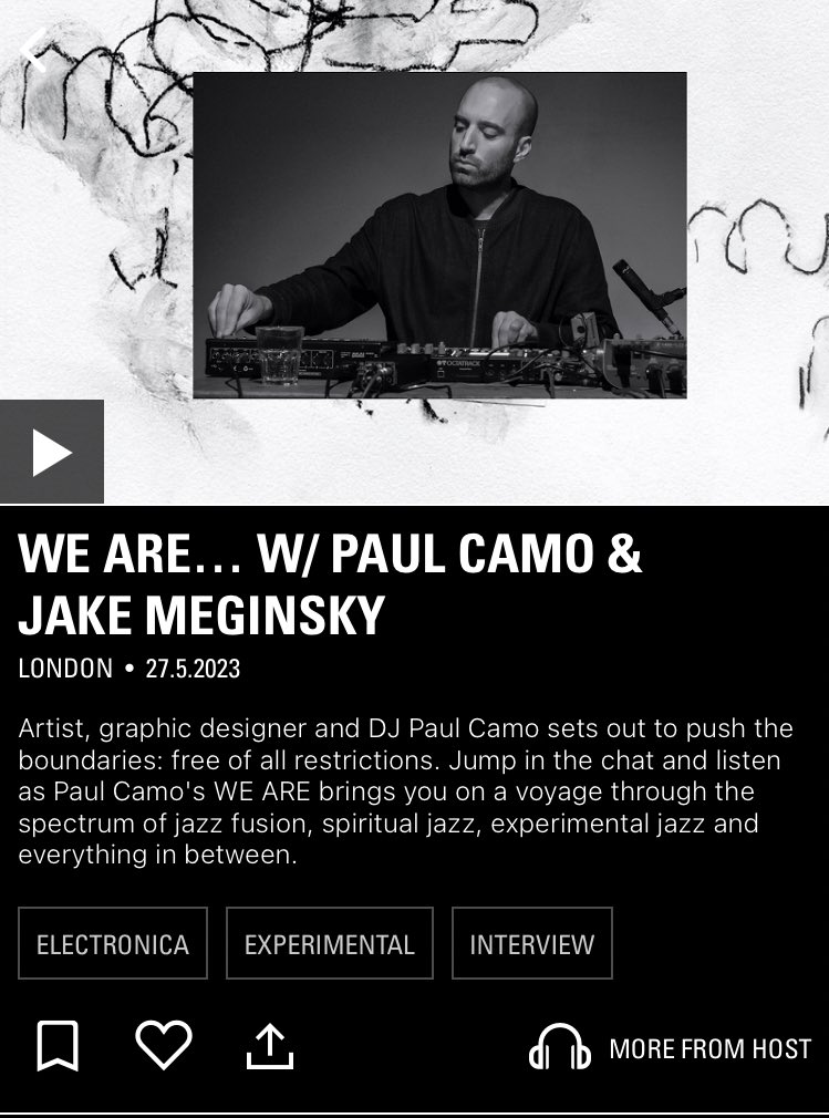 Check out my recent <a href="/NTSlive/">NTS Radio</a> with the brilliant Jake Meginsky guesting. We had a great chat about his music and film Milford Graves Full Mantis, and the influence and his friendship with Milton Graves himself. 

nts.live/shows/we-are/e…