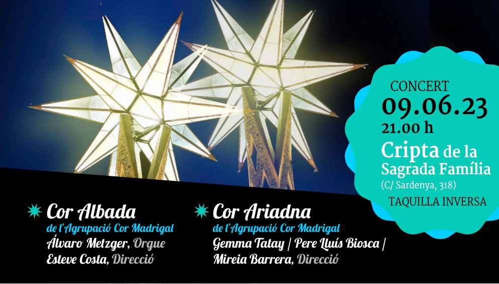 No us perdeu el proper concert conjunt del @CorAlbada i el @CorAriadnaACM a la Cripta de la Sagrada Família!