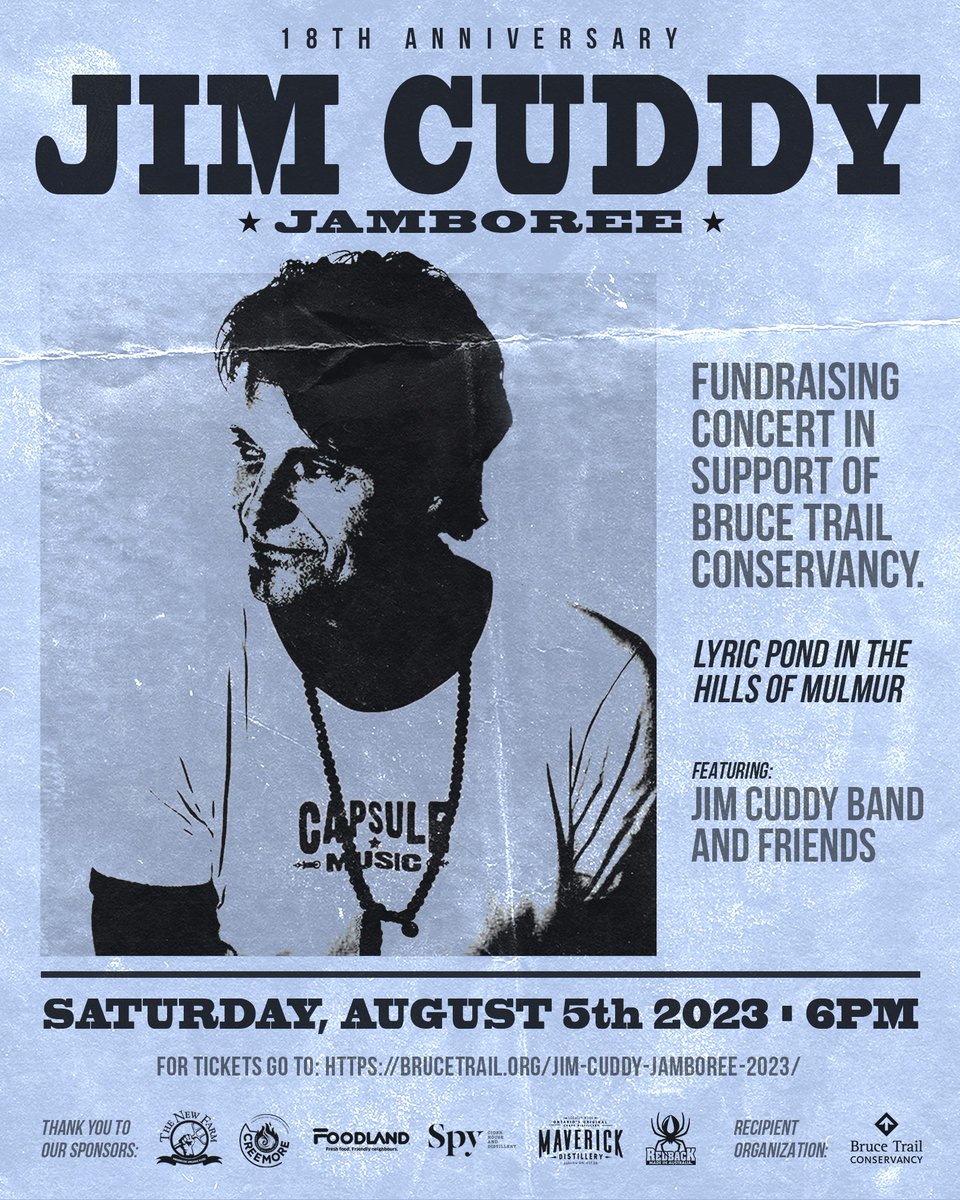 Are you a fan of the #BruceTrail & legendary Canadian musicians? Then join us at Lyric Pond in the Mulmur Hills for the Jim Cuddy Jamboree on Aug 5. The #BruceTrailConservancy is proud to be the charitable beneficiary of this year's event. Get tickets at ow.ly/EflB50OHi4b