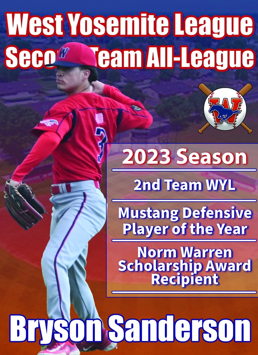 Bryson hit .327 with 17 hits, 18 runs, and 6 stolen bases to earn a spot on the WYL 2nd Team. He finished the year without an error and was recognized as the Mustang Defensive Player of the Year.