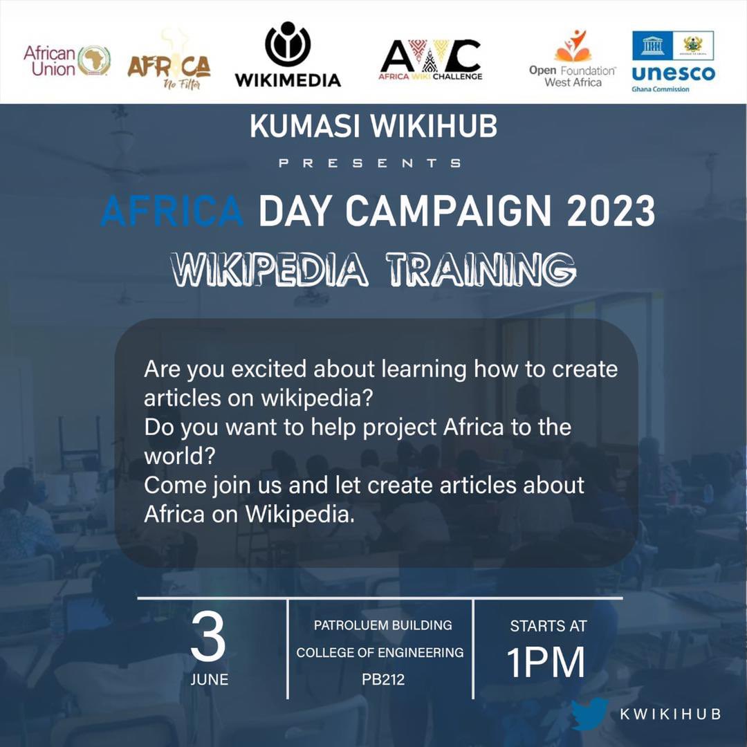 Student from the Kwame Nkrumah University of Science and Technology joined Kumasi Wiki Hub (Ghana) for the Africa Day Campaign edit-a-thon. 

#AfricaKnowledgeInitiative
#OFWA