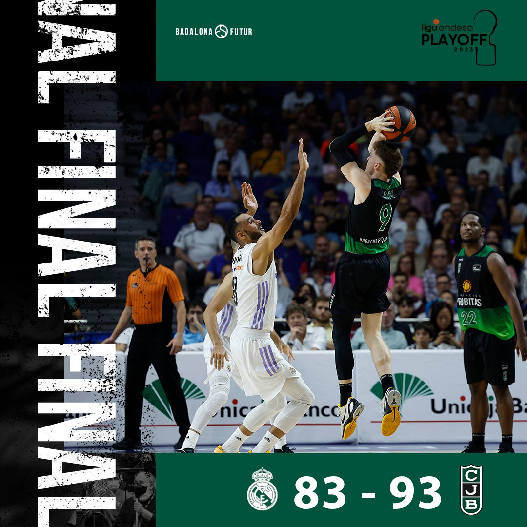 💚🖤 FINAAAAAL! Assaltem el WiZink Center!!! Ja tenim el primer!!!

<a href="/RMBaloncesto/">Real Madrid Basket</a> 83-93 <a href="/Penya1930/">Club Joventut Badalona</a>

🎯 Kyle Guy: 30 punts

#BadalonaÉsFutur #PlayoffLigaEndesa