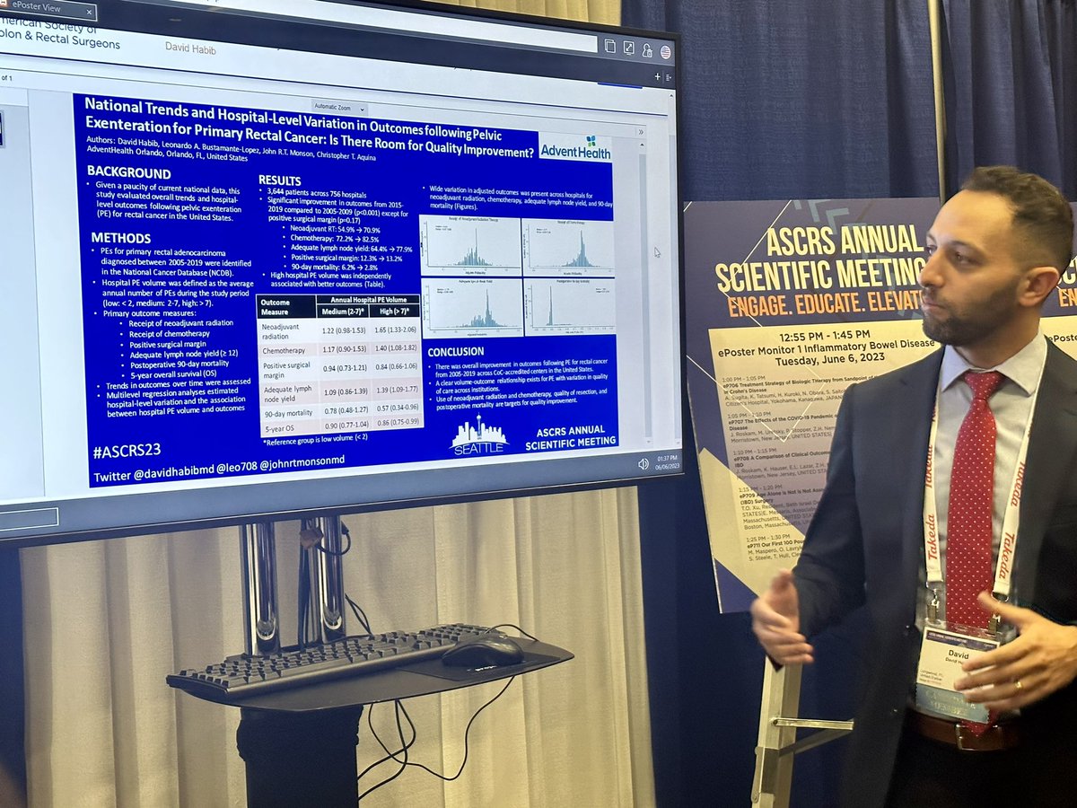 Dr Habib discussing variations in outcomes for pelvic exenteration <a href="/davidhabibmd/">David Habib</a> <a href="/Leo708/">Leonardo Bustamante-Lopez, M.D. Ph.D</a> <a href="/JohnRTMonsonMD/">John Monson MD FRCS FACS FASCRS</a> #ASCRS23