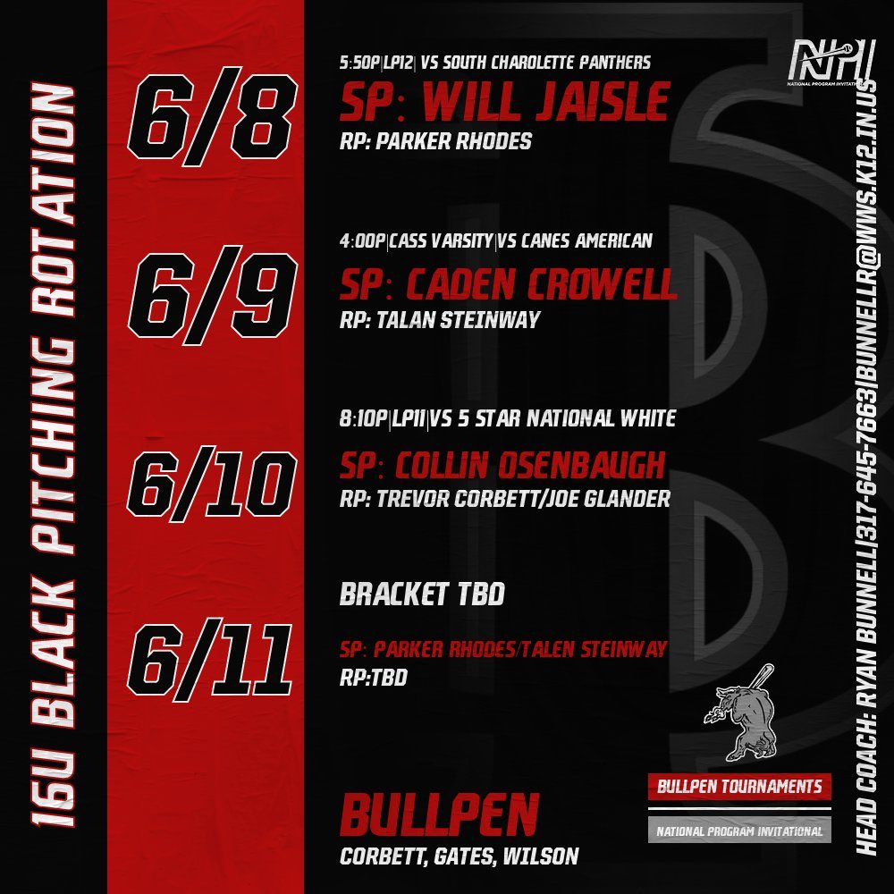 ⁦@IN_Bulls16Black⁩ travels to ⁦<a href="/LakePointSports/">LakePoint Sports</a>⁩ on Thursday for the NPI! 🐂⚾️