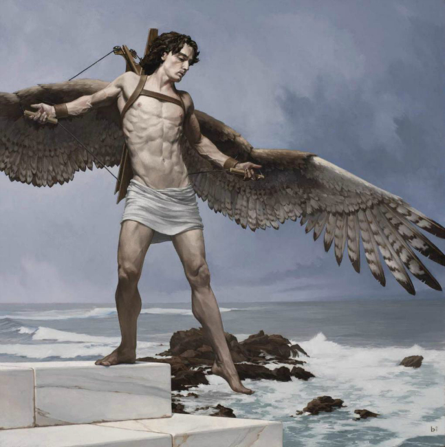 Study for Triumph of Icarus by Bryan Larsen, oil on masonite.