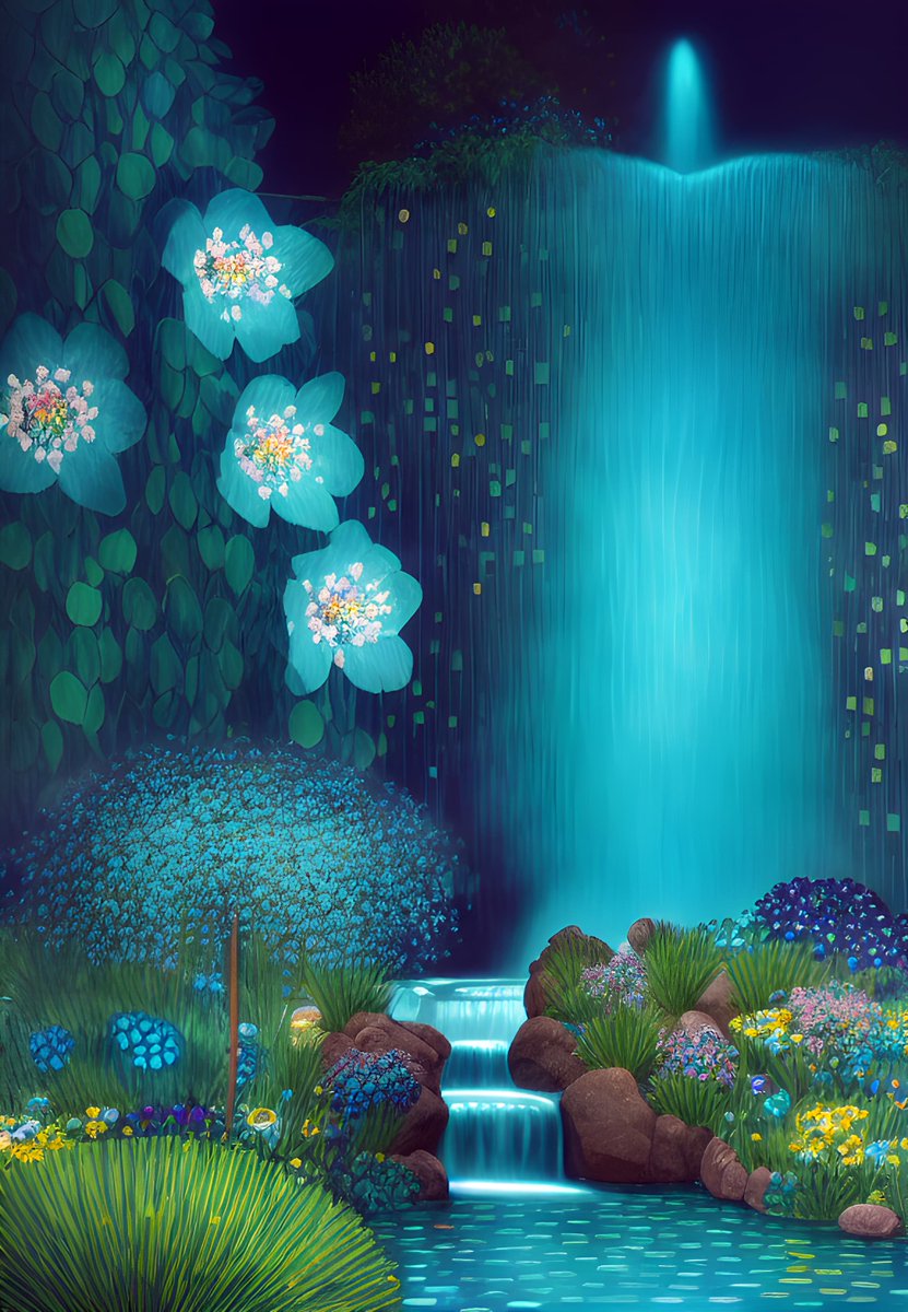 Nighttime Flower Waterfall 🌙🌺💦 by Salvador AI