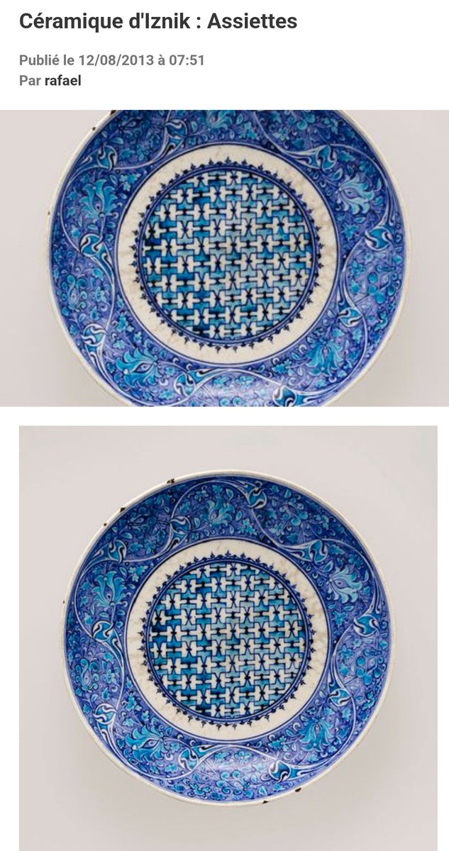 Le bleu et blanc représente la céramique d'iznik (Turquie) datant du XVè siecle... leur bleu de fez en est une pâle copie