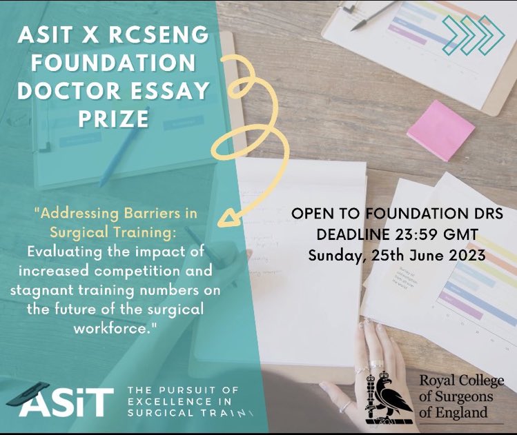 Calling all aspiring surgeons! 🎉 

Submit your essay for the ASiT x RCSEng Foundation Doctor Essay Prize! 🏆📝

@ASiTofficial  #ASiTFoundationEssayPrize #SurgicalTraining #FutureOfSurgery 
🚀🔬💉