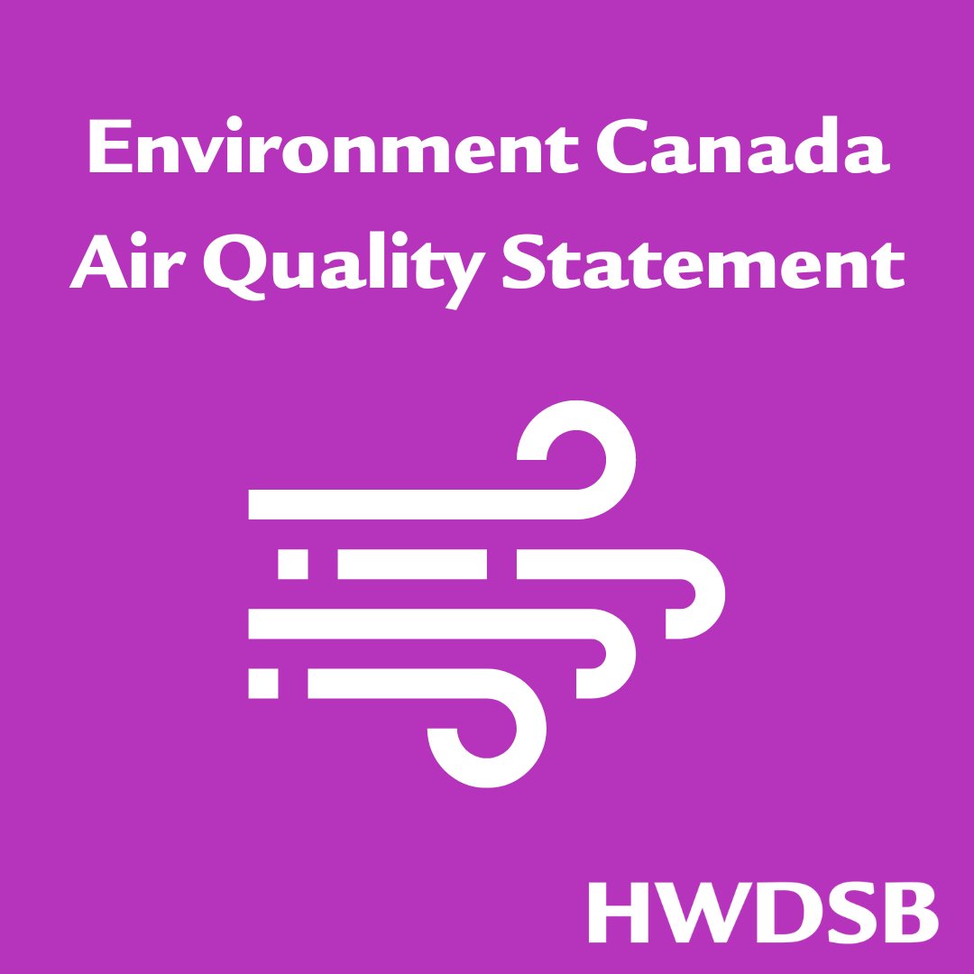 Environment Canada has issued a Special Air Quality Statement that covers the Hamilton area.

As a precaution, we will be keeping students indoors on Wednesday, June 7, 2023, and will continue to monitor air quality over the course of the week.

Read more: hwdsb.on.ca/blog/environme…