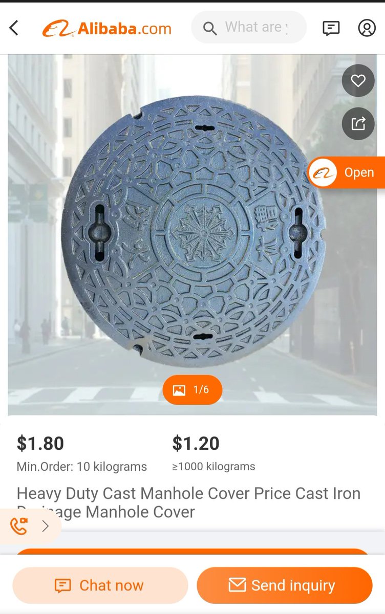@StrangerJosh11 Lol, this says $1.20 and weighs 10 kilograms.

I'm speechless for so many reasons right now.  There is no excuse for rotten manholes, and american labor needs to work smarter.