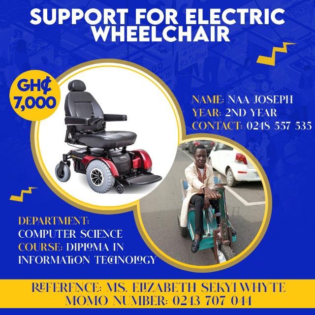 Fam,
He is disabled and he needs an electric wheelchair. 

Please let's all support with the little we can and also retweet to reach more audience!!!