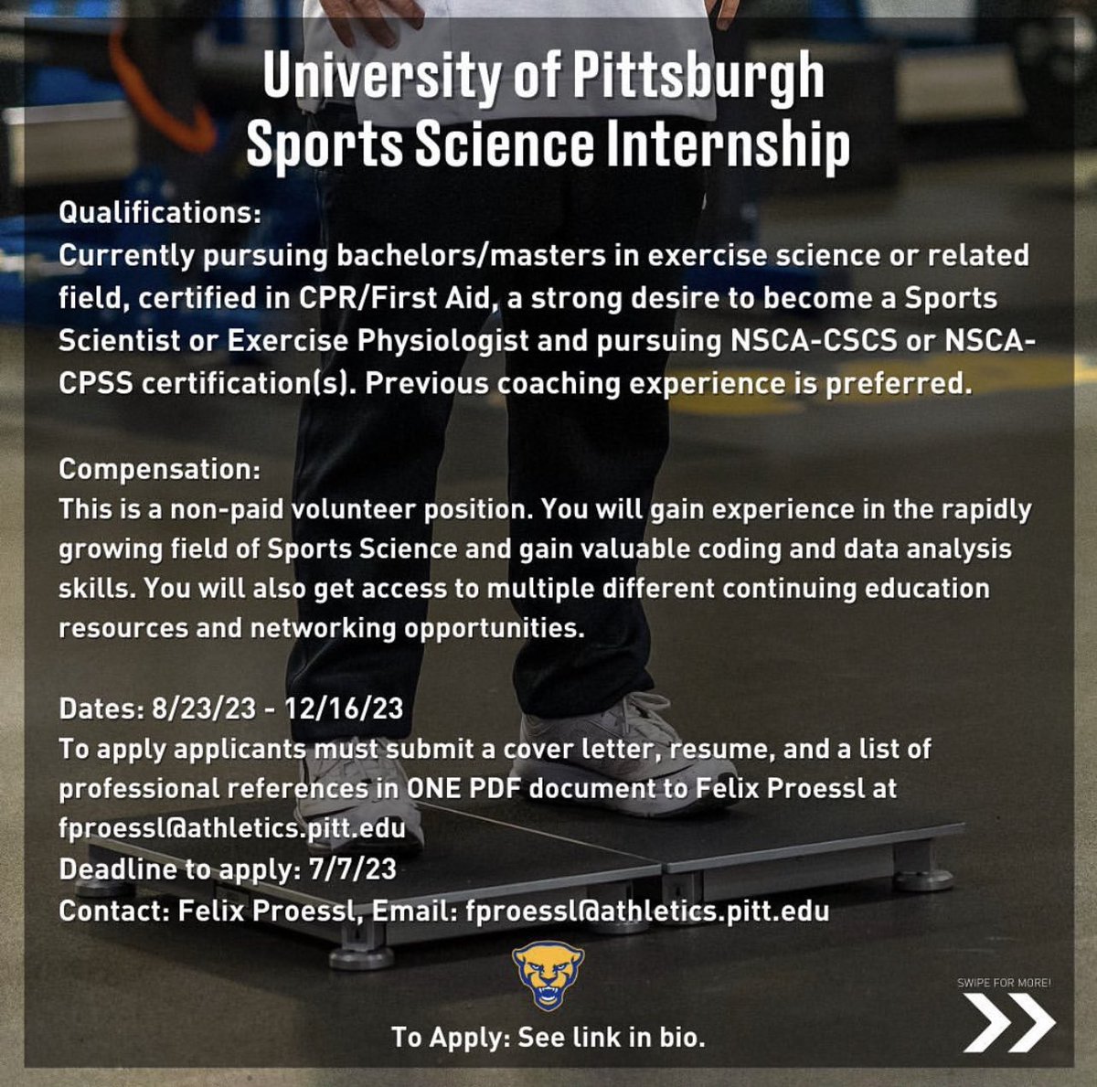 Come join our sports science team this fall! Application deadline for the internship is 7/7. #H2P