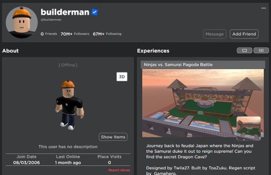 I Added BUILDERMAN As A Friend.. (Roblox) 