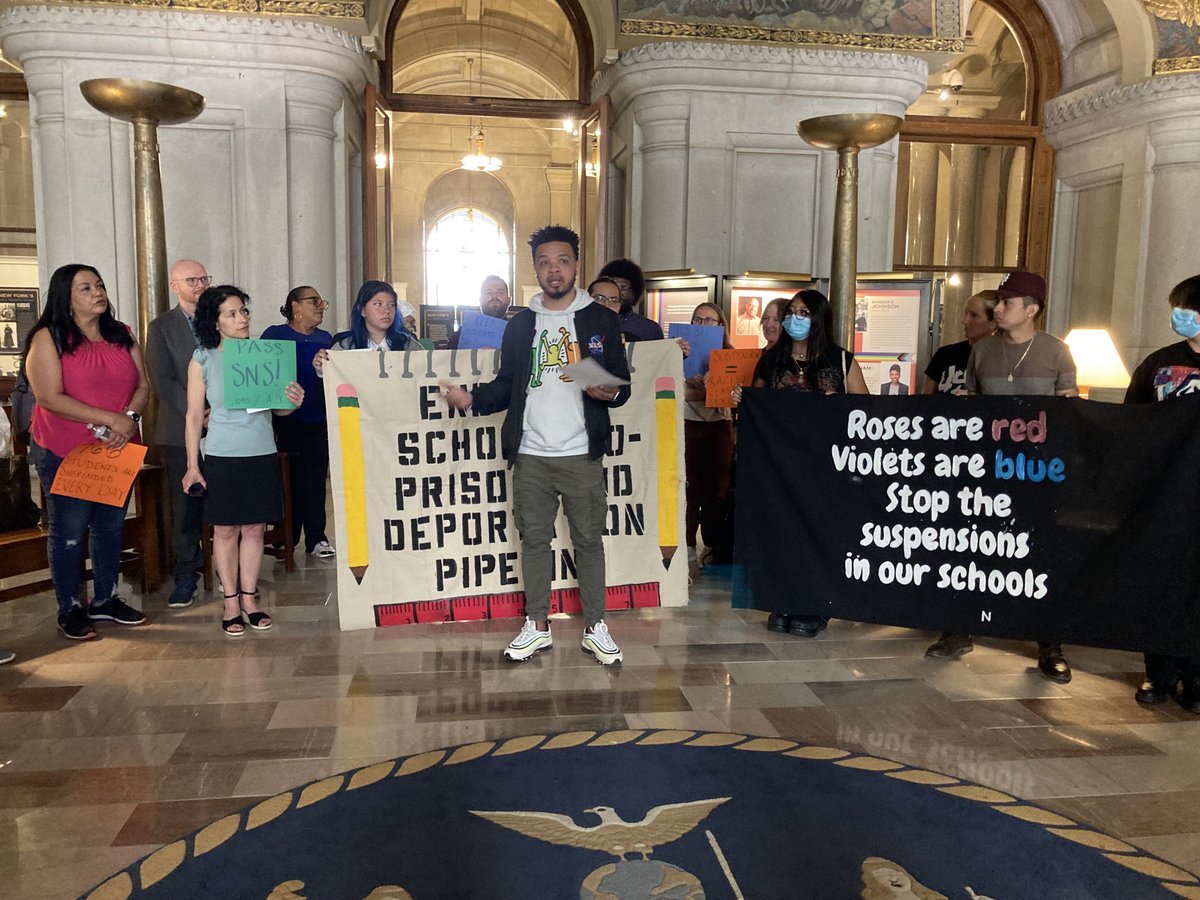 We are here in Albany to demand it does NOT pass the current version of the Senate’s #SolutionsNotSuspensions Act which guts our original bill and makes too many exceptions to suspend students which will continue disproportionately harming us students of color.