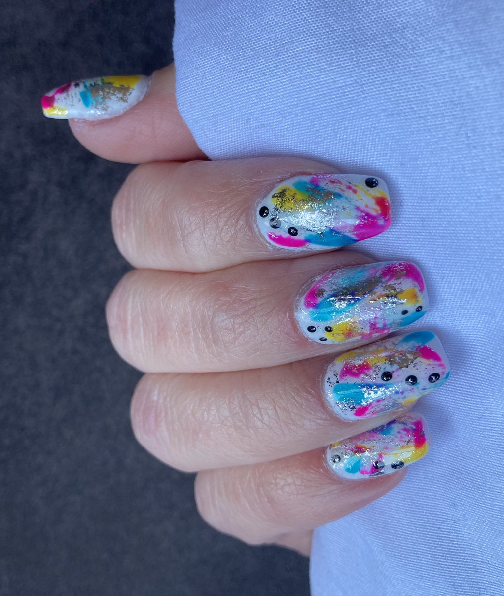 Abstract Nails
.
.
#GNails #Abstract #AbstractNails #Pink #Teal #Yellow #Black #Silver #Dots #Foils #NailFoil #Art #NailArt #NailTech #NailTechLife #Scotland  #Falkirk #Bainsford #NailedIt #NailsOfTheDay #Hands #Fingers #HappyFingers #FancyNails #GNiche