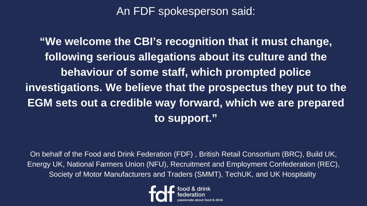 Food and Drink Federation (@foodanddrinkfed) on Twitter photo Following today's <a href="/CBItweets/">CBI</a> EGM, the FDF along with <a href="/the_brc/">The British Retail Consortium</a>, <a href="/BuildUK/">Build UK</a>, <a href="/EnergyUKcomms/">Energy UK</a>, <a href="/NFUtweets/">National Farmers' Union</a>, <a href="/RECmembers/">Recruitment & Employment Confederation</a>, <a href="/SMMT/">SMMT</a>, <a href="/techUK/">techUK</a>, and <a href="/UKHofficial/">UKHospitality</a> have released a joint statement ā
Read more š
ow.ly/c7ff50OH03B Following today's <a href="/CBItweets/">CBI</a> EGM, the FDF along with <a href="/the_brc/">The British Retail Consortium</a>, <a href="/BuildUK/">Build UK</a>, <a href="/EnergyUKcomms/">Energy UK</a>, <a href="/NFUtweets/">National Farmers' Union</a>, <a href="/RECmembers/">Recruitment & Employment Confederation</a>, <a href="/SMMT/">SMMT</a>, <a href="/techUK/">techUK</a>, and <a href="/UKHofficial/">UKHospitality</a> have released a joint statement ā
Read more š
ow.ly/c7ff50OH03B