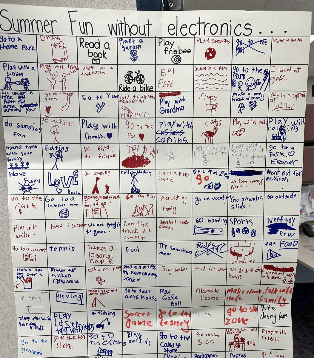 Need some ideas for what to do this summer without electronics??? Our students came up with this during their last few lunches at Horizon!