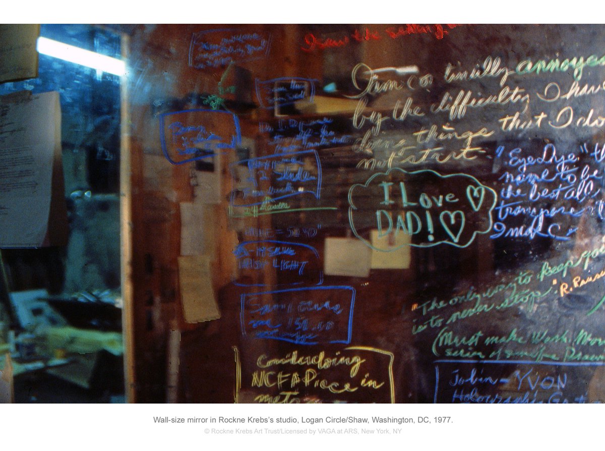 RockneKrebsArt's tweet image. Wall-size mirror in Rockne Krebs’s studio in Logan Circle/Shaw, Washington, DC, 1977.
#artiststudio #rocknekrebs #artistnotes