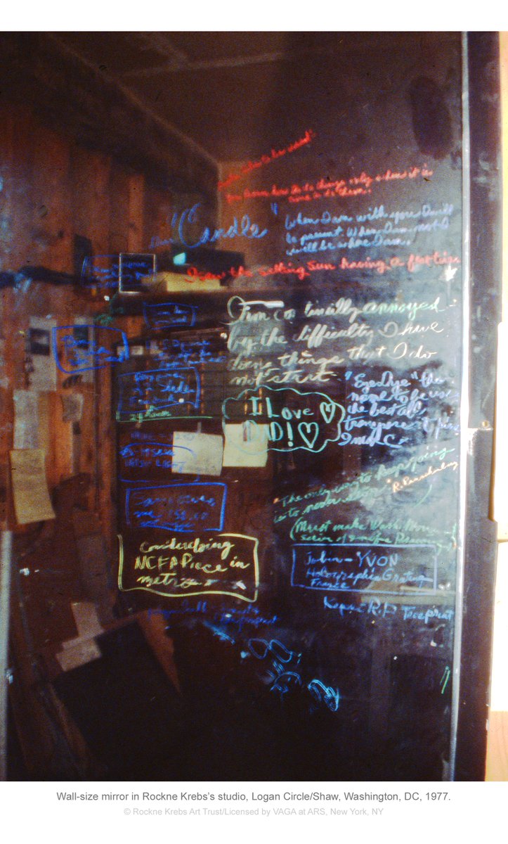 RockneKrebsArt's tweet image. Wall-size mirror in Rockne Krebs’s studio in Logan Circle/Shaw, Washington, DC, 1977.
#artiststudio #rocknekrebs #artistnotes