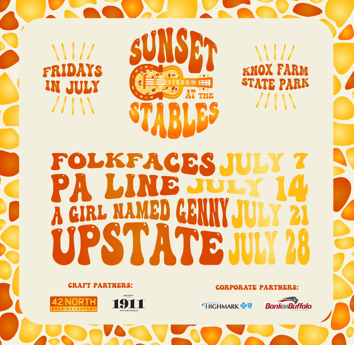 Sunset at the Stables is coming soon! Fridays in July: music, craft beer, food & more @ Knox Farm. Tickets each week: $20 in advance, $30 @ the door (availability permitting) SEASON PASSES available this year! Get your tickets: Sunsetatthestablesmusic.com